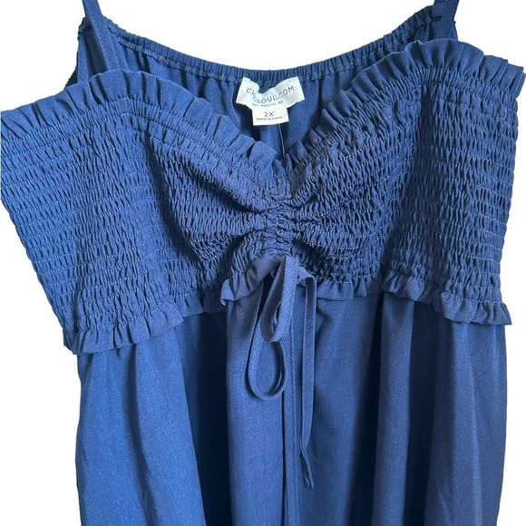 Chic Soul Navy Blue Ruched Spaghetti Strap Blouse-  Women's 2X - Picture 3 of 6